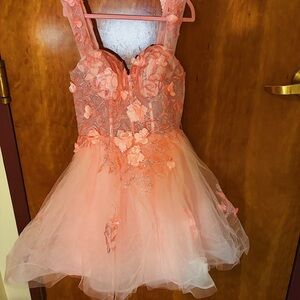 Stacees Blushing Pink Spring Mini Tulle Corset Dress Prom Homecoming Wedding